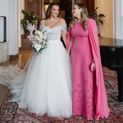 Elegant Hot Pink Fuchsia Sheath with Shawl Handmade Flowers Mother of the Bride/Groom Dress Evening Formal Prom Dress