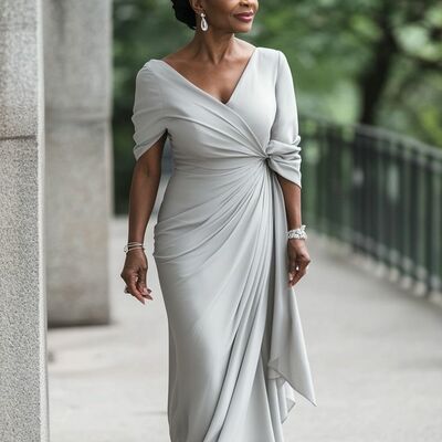 Elegant silver sheath mother of the bride/groom dress evening formal prom dress