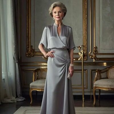 Classy grey mother of the bride/groom dress formal dress