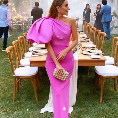 Elegant sheath hot pink fuchsia mother of the bride/groom dress evening formal prom dress