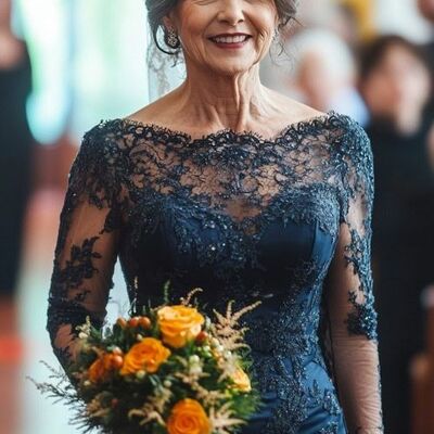 Classy navy lace mother of the bride/groom dress formal dress