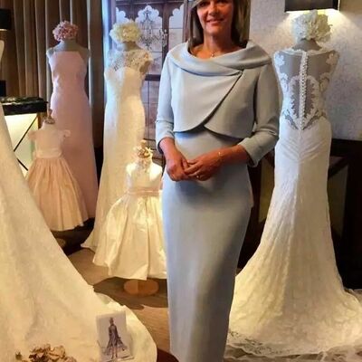 Elegant sheath blue tea-length mother of the bride/groom dress evening formal prom dress