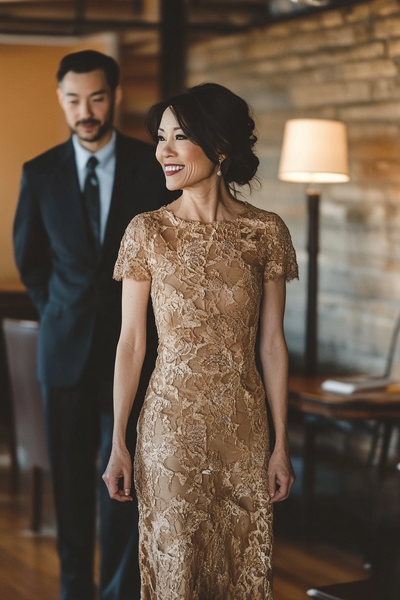 Classy Champagne Lace Mother of the Bride/Groom Dress Formal Dress