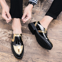 Stylist Casual Shoes Men's Shiny Pointed Toe Thick Sole Brogue Men's Shoes  - Thumbnail 1