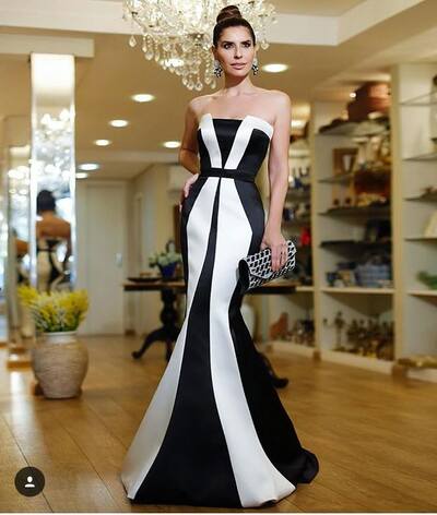 Elegant Sheath Black and White Mother of the Bride/Groom Dress Evening Formal Prom Dress