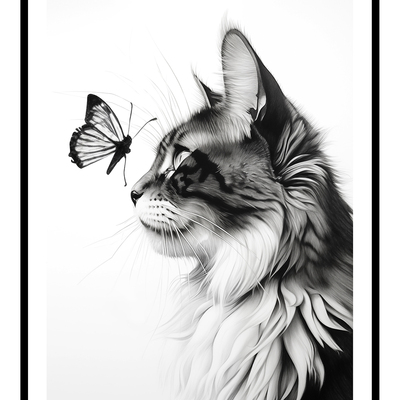 Cat & butterfly art print