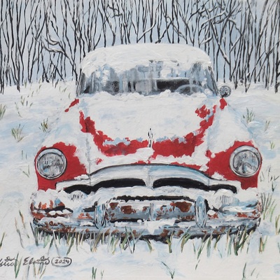 "the silence of snow" acrylic painting on paper, original artwork by n.e.thompson, artwork size 8 x10 inches