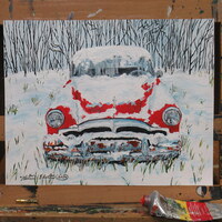 "The Silence Of Snow" Acrylic painting on paper, original artwork by N.E.Thompson, Artwork Size 8 x10 Inches - Thumbnail 2