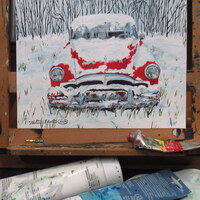 "The Silence Of Snow" Acrylic painting on paper, original artwork by N.E.Thompson, Artwork Size 8 x10 Inches - Thumbnail 3