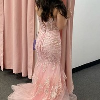 Mermaid Pink Spaghetti Straps Lace Appliques Long Prom Dress,PD231413 - Thumbnail 1