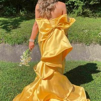 Mermaid Yellow Strapless Scoop Satin Long Formal Prom Dress with Big Bow,PD231415 - Thumbnail 1