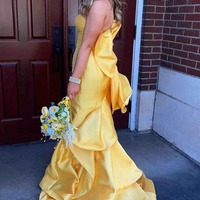 Mermaid Yellow Strapless Scoop Satin Long Formal Prom Dress with Big Bow,PD231415 - Thumbnail 2