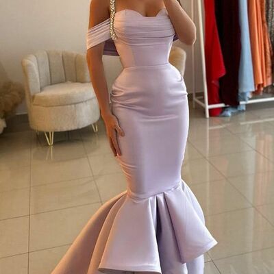 Elegant mermaid off the shoulder ankle-length prom dress formal dress evening gowns