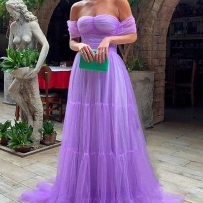  a-line off-shoulder sweetheart empire-waist tulle formal prom dress,pd231421