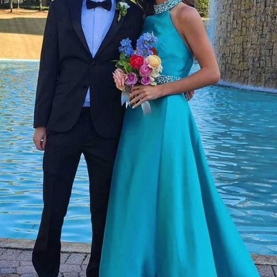  a-line high neck empire-waist beads sleeveless formal prom dress,pd231425