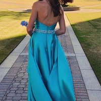  A-Line High Neck Empire-Waist Beads Sleeveless Formal Prom Dress,PD231425 - Thumbnail 1