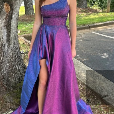 A-line one shoulder rhinestone high slit sleeveless long prom dress,pd231426