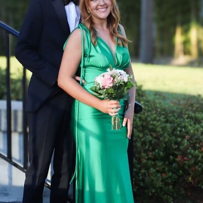 Deep v-neck sleeveless pleated satin long mermaid formal prom dress,pd231427