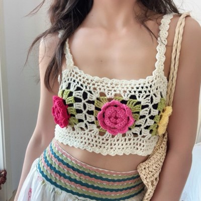 Fashion lazy pastoral color knitted flower hollow small sling