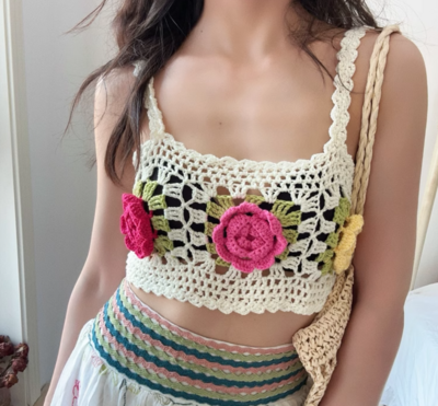 Fashion lazy pastoral color knitted flower hollow small sling