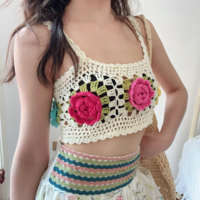 Fashion lazy pastoral color knitted flower hollow small sling - Thumbnail 1