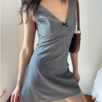Retro Sexy V-neck Backless Sleeveless Bowknot Vest Dress - Thumbnail 3