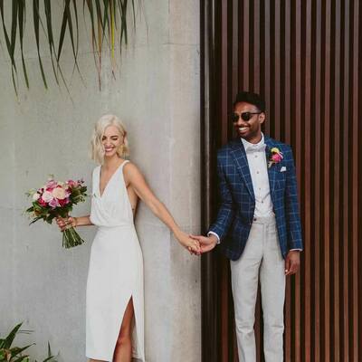 Simple sheath v-neck crisscross back tea-length wedding dress bridal dress wedding gown