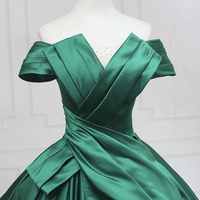 Green Satin Long A-Line Prom Formal Gown - Thumbnail 1