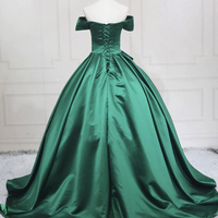 Green Satin Long A-Line Prom Formal Gown - Thumbnail 2