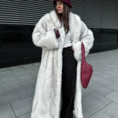 F13 women's faux fur coat fluffy faux fur jacket long sleeve lapel furry winter jackets shaggy parka short coat - Thumbnail 2