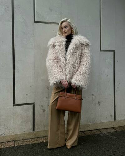 F14 Women's Faux Fur Coat Fluffy Faux Fur Jacket Long Sleeve Lapel Furry Winter Jackets Shaggy Parka Short Coat