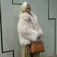 F14 Women's Faux Fur Coat Fluffy Faux Fur Jacket Long Sleeve Lapel Furry Winter Jackets Shaggy Parka Short Coat - Thumbnail 3