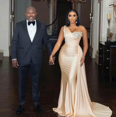 One Shoulder Sleeveless Champagne Mermaid Satin Prom Dresses