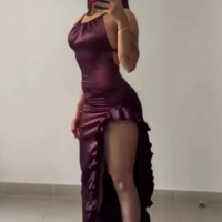 Vintage Ruffle Asymmetrical Backless Midi Prom Dresses - Thumbnail 1