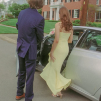 Spaghetti Straps Sheath Satin Light Yellow Ruffles Long Prom Dresses - Thumbnail 1