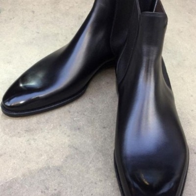 Handmade men dress shoes black calf leather chelsea boot - Thumbnail 3