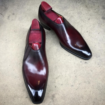 Handmade men burgundy patina leather dress shoes - Thumbnail 4