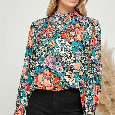 Floral top with bell sleeves