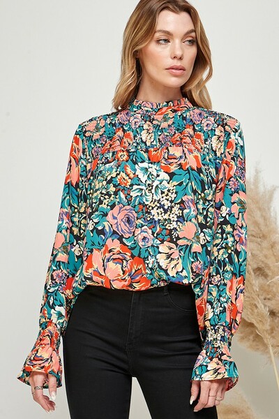 Floral Top with Bell Sleeves