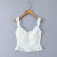 Retro style small flower embroidery lace stitching fishbone slim fit top camisole - Thumbnail 4