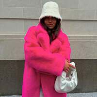 F17 Women's Faux Fur Coat Fluffy Faux Fur Jacket Long Sleeve Lapel Furry Winter Jackets Shaggy Parka Short Coat - Thumbnail 2