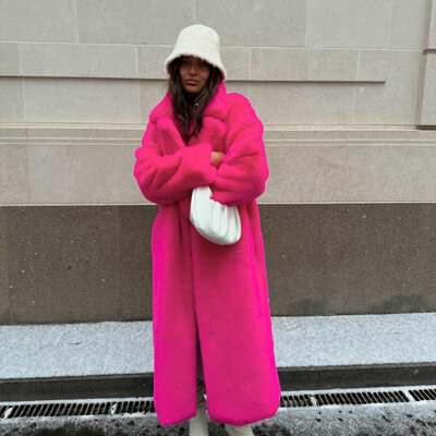 F17 women's faux fur coat fluffy faux fur jacket long sleeve lapel furry winter jackets shaggy parka short coat - Thumbnail 1