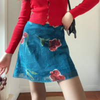 Retro holiday casual flower print sexy hip skirt - Thumbnail 1