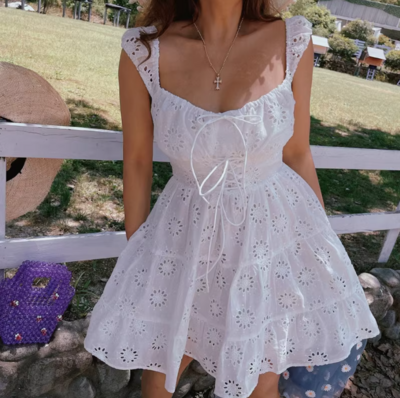 High waist lace white suspender skirt