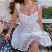 High waist lace white suspender skirt - Thumbnail 4