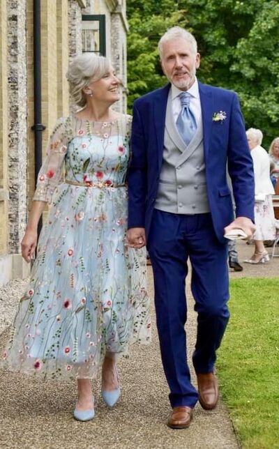 Elegant Blue Floral Tea-length Mother of the Bride/Groom Dress Evening Formal Prom Dress