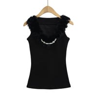 Sexy V-neck fur collar decorated inner vest - Thumbnail 2