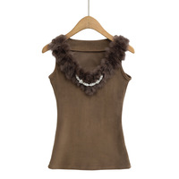 Sexy V-neck fur collar decorated inner vest - Thumbnail 3
