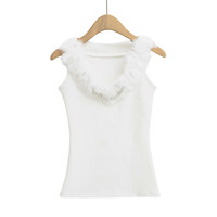 Sexy V-neck fur collar decorated inner vest - Thumbnail 4