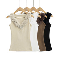 Sexy V-neck fur collar decorated inner vest - Thumbnail 6